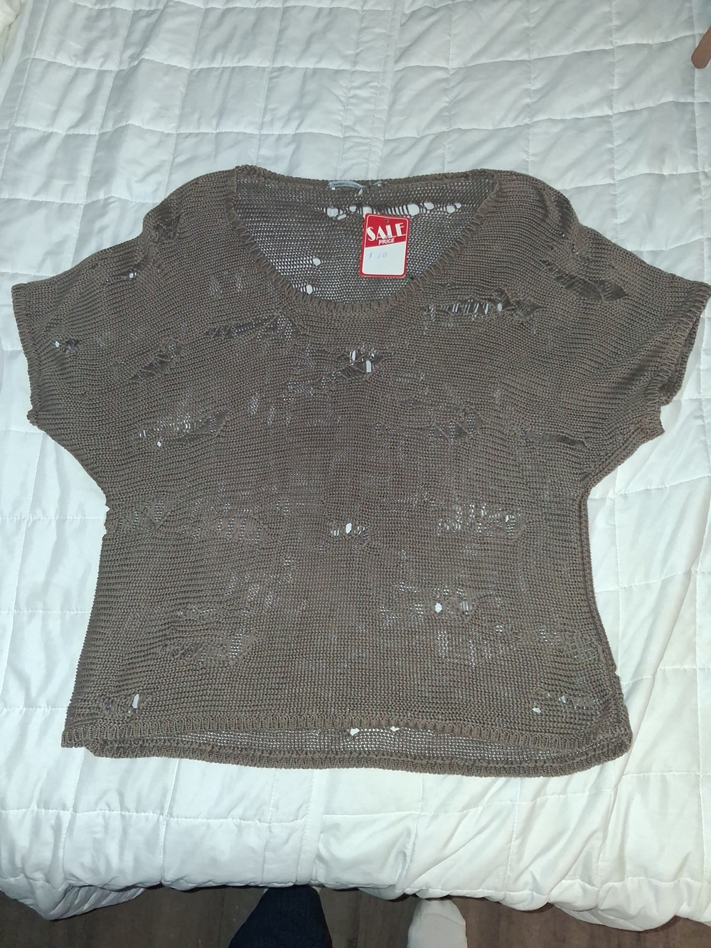 Autumn Cashmere Brown Open-Knit Short Sleeve Crop Top